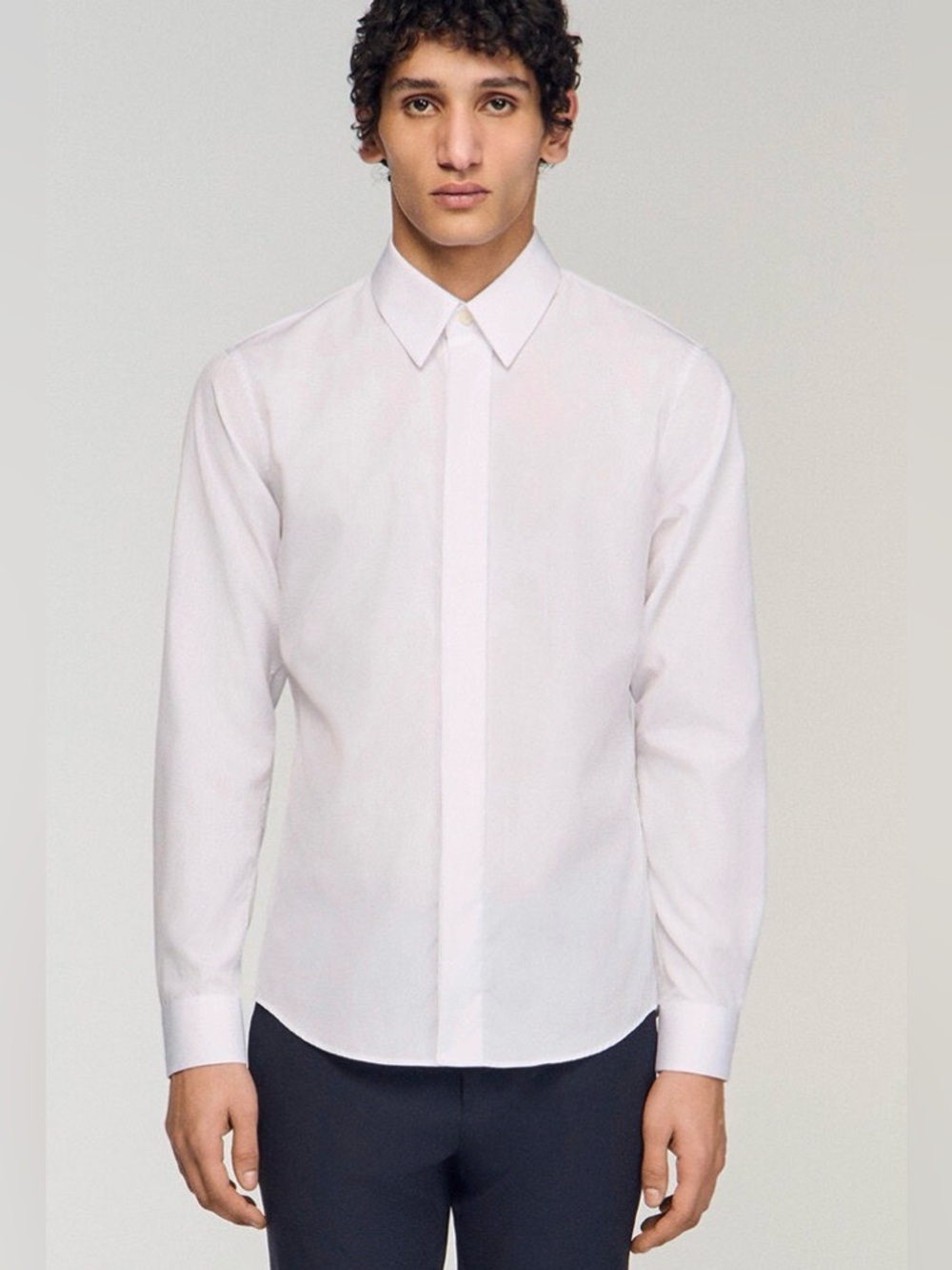 Sandro Paris Men's Button Down Shirt White Cotton Sz 42 Covered Button Designer